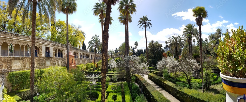 Naklejka premium Garden of Real Alcazar Gardens in Seville Spain