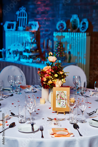 The elegant table setting in wedding ready for event