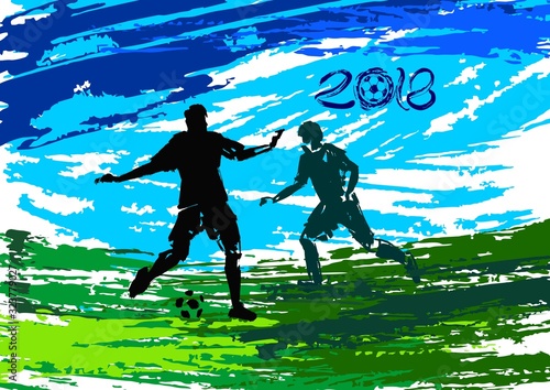 vector illustration, silhouette soccer player on the field with paint divorces