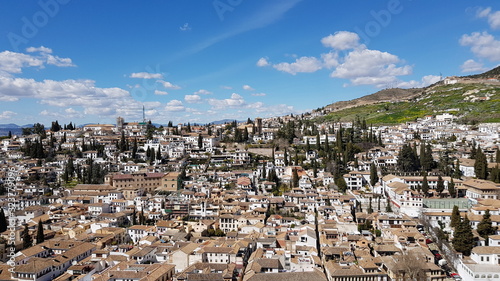 Panorama of Granada and Albaicín District from Alcazaba Castle, of Alhambra, Andalusia, Spain photo