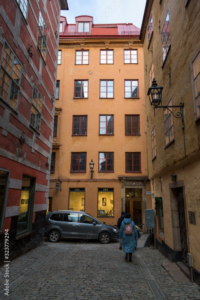 View of one of the streets in the center of Stockholm.