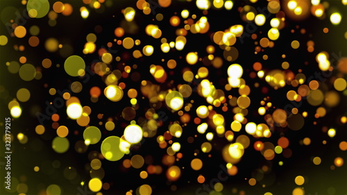 Christmas background with glittering gold circles bokeh, computer generated. 3d rendering