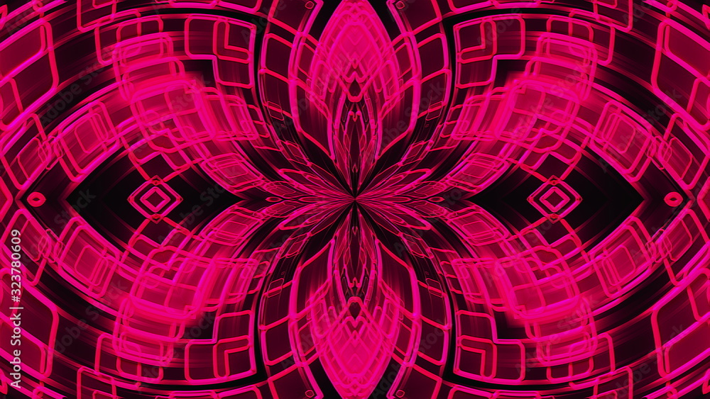 Abstract kaleidoscope of luminous the crystals and petals forming beautiful flower. 3d rendering computer generated technological background