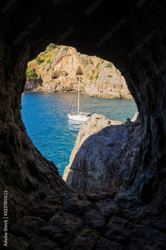 View on boat from the cave - Sa Calobra, Mallorca