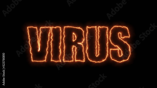 Computer generated background with burning banner virus. 3d rendering of a warning inscription