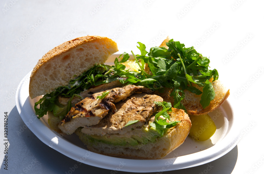 Grilled chicken sandwich with avocado