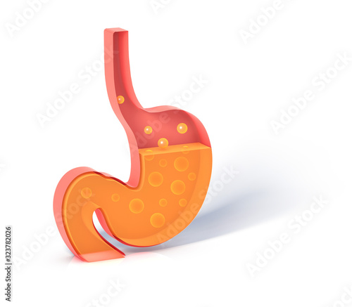 Schilderij op canvas 3D illustration of the stomach showing the interior doing the digestion with gases