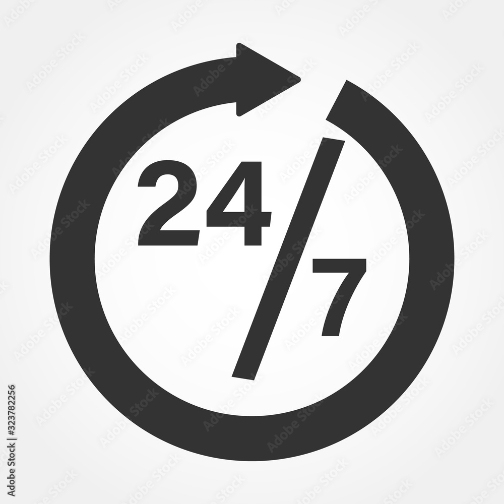 Clock icon. Organization work schedule 24 7.Pictogram for design, vector illustration Clock icon. Organization work schedule 24 7.Pictogram for design, vector illustration