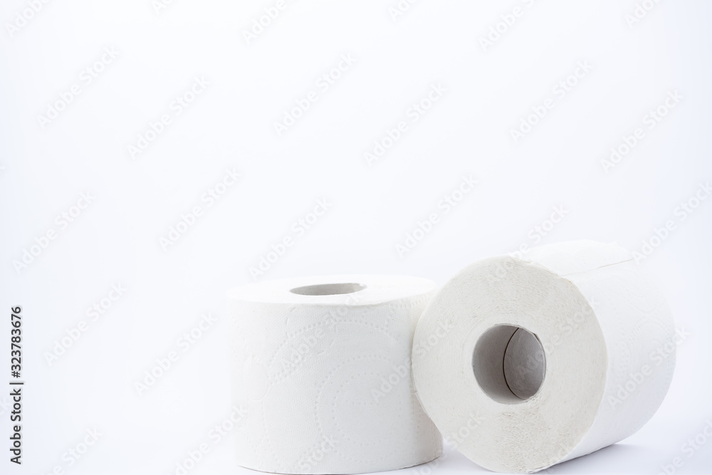 A large white toilet paper roll for use in bathrooms or kitchens, used for cleaning dirt in the bathroom on white background A large white toilet paper roll for use in bathrooms or kitchens, used for cleaning dirt in the bathroom on white background