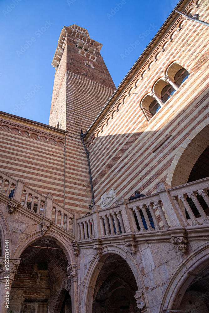Verona, Italy. Lamberti tower in the historic city center