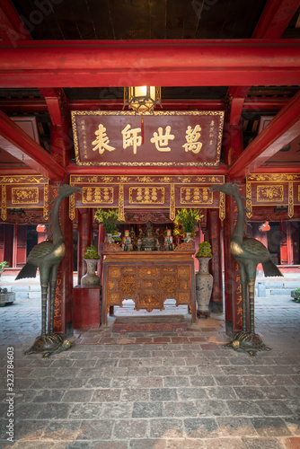 Interior altar of the Temple of Literature in Hanoi, Vietnam, featuring Chinese philosopher Confucius.