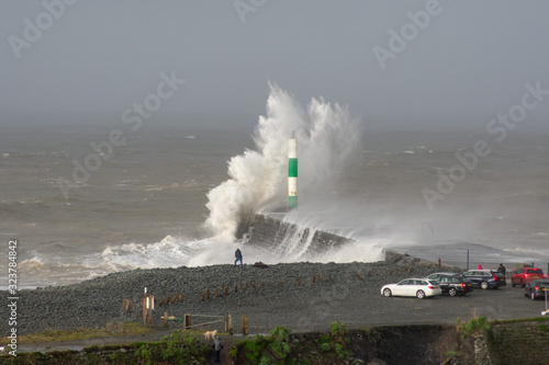 Fotografía Storm Dennis creates big waves that crash into the seaside town of Aberystwyth , Wales