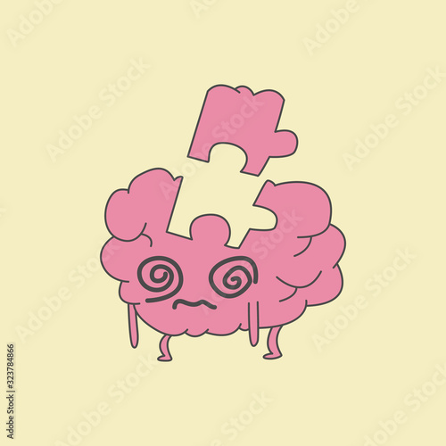 brain in the form of a puzzle. one piece of the puzzle broke off. illustration of confusion and memory loss
