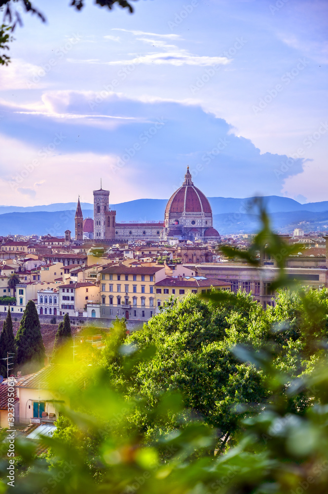 A daytime view of the Florence Cathedral located in Florence, Italy.