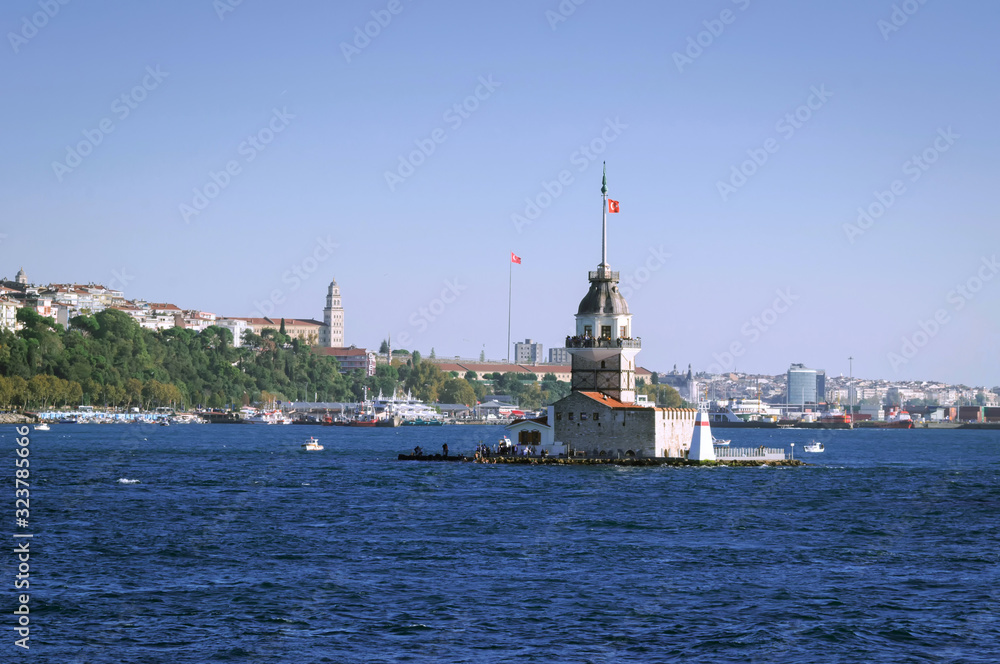 View of the Maiden tower from the Bosphorus, Istanbul.