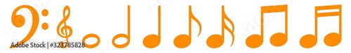 Music Notes Icon Orange | Note Illustration | Clef Symbol | Sound Logo | Tone Sign | Isolated | Variations