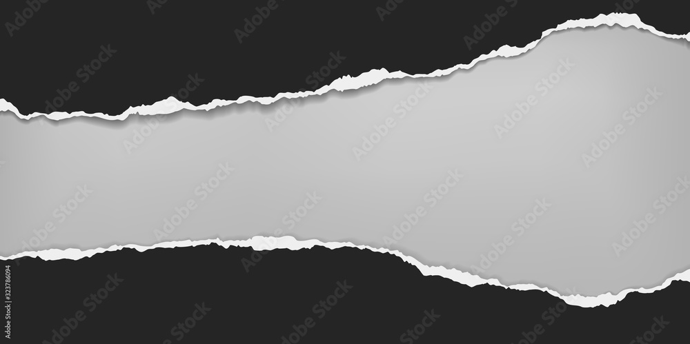 Pieces of torn, ripped black horizontal paper with soft shadow is on grey background for text. Vector illustration Pieces of torn, ripped black horizontal paper with soft shadow is on grey background for text. Vector illustration
