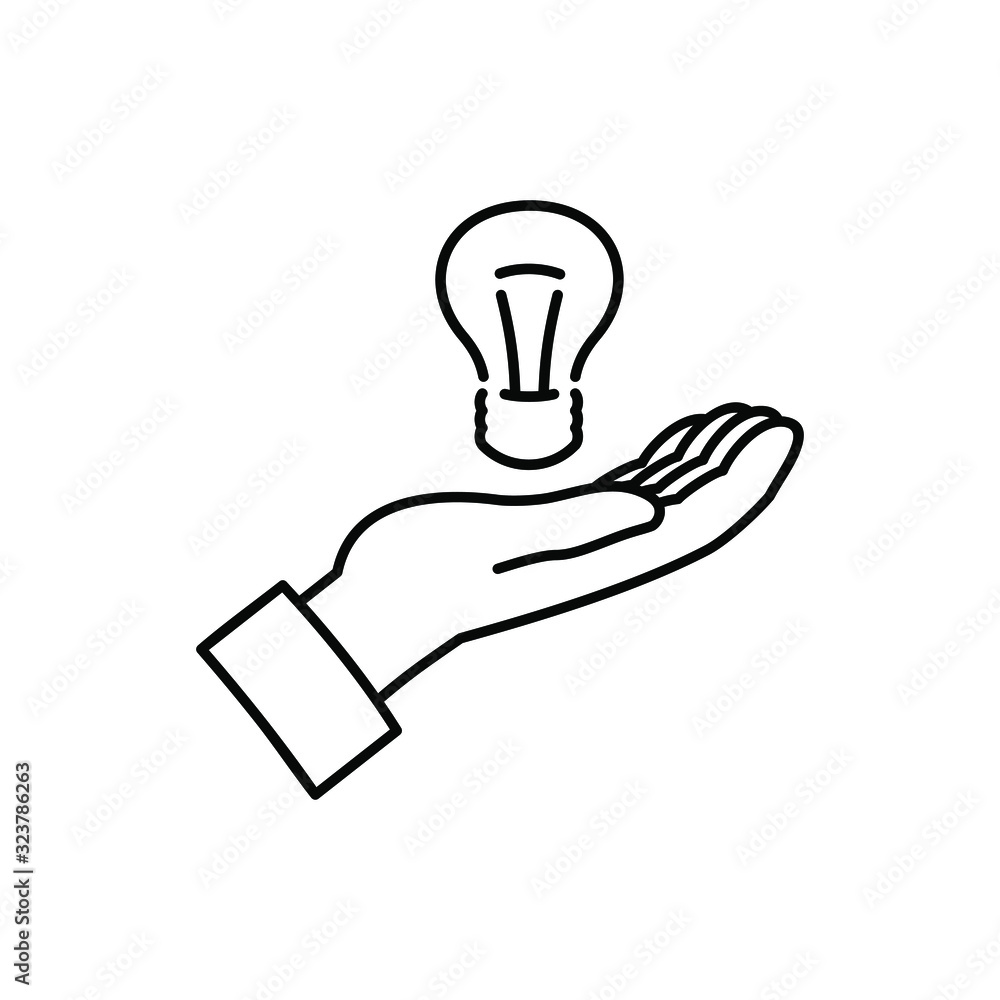 light bulb in hand, the conception of the idea, line icon. light bulb in hand, the conception of the idea, line icon.