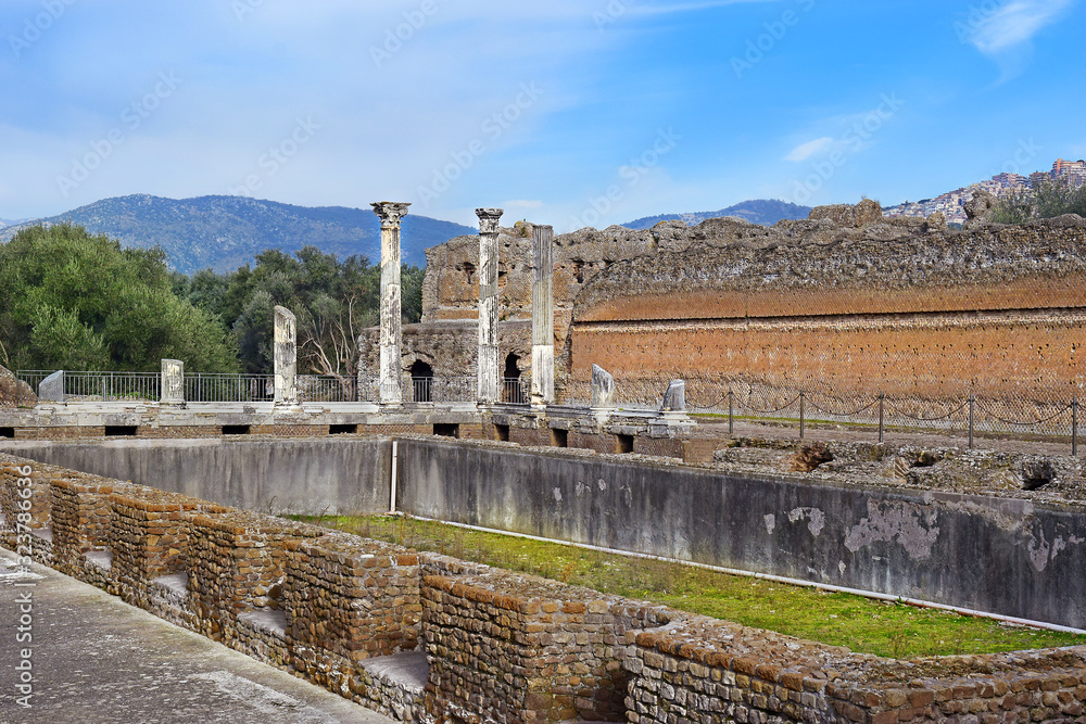 ancient ruins in Villa Adriana (Hadrians Villa) in Tivoli, Italy