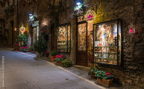 Christmas time in Assisi in the evening. Province of Perugia  Umbria  Italy.