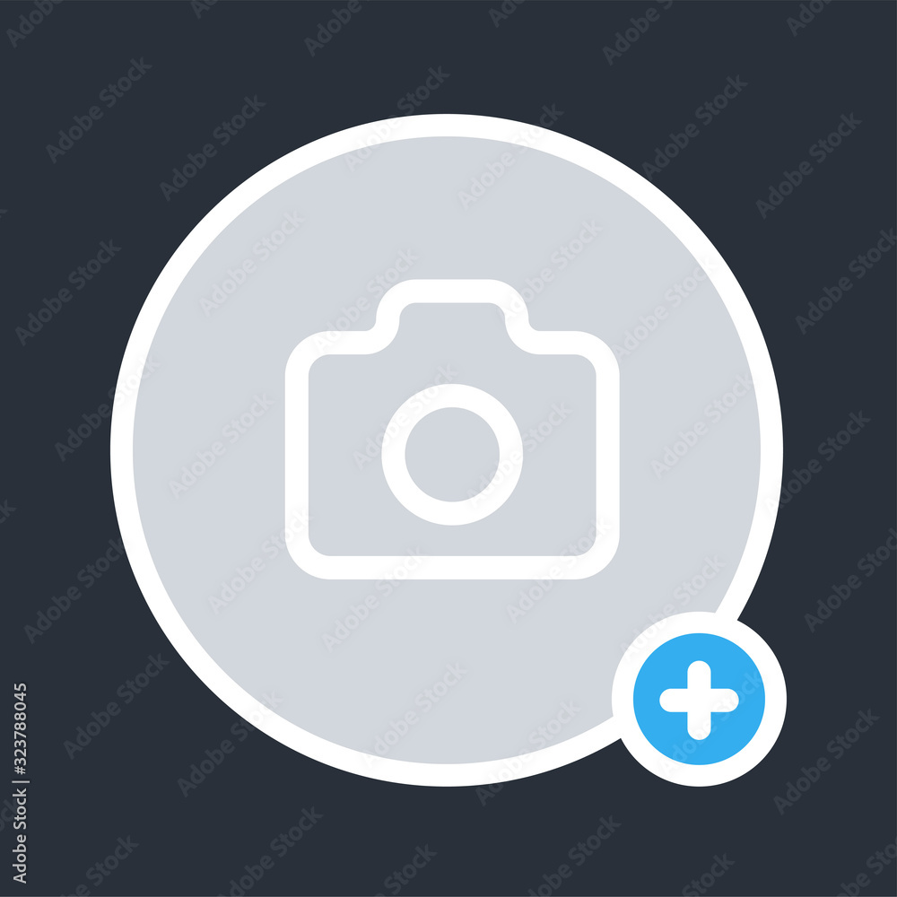 Add new photo color element. Social media button. Sign for web page, mobile app, banner, social media. Editable stroke. Add new photo color element. Social media button. Sign for web page, mobile app, banner, social media. Editable stroke.
