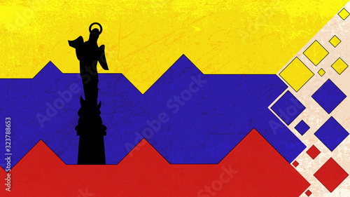 Quito, Ecuador, panecillo con fondo de la bandera ecuatoriana, con vectores