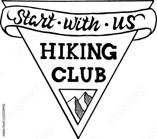 vector illustration of hiking club in lettering style. can be used as company logo, the inscription on the backpack, stickers, signs, climbing the mountains