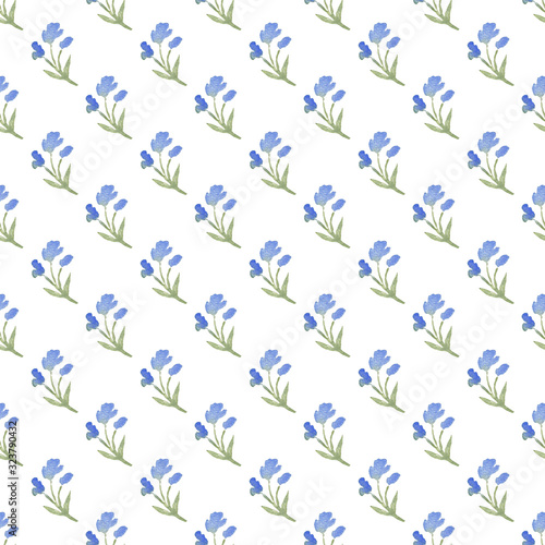 Seamless pattern of watercolor blue flowers on a white background. use for menus, weddings, invitations and birthdays