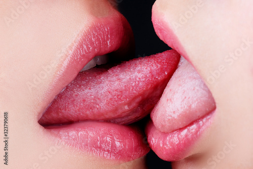 Canvas Print Sexy tongue in lesbian girl mouth