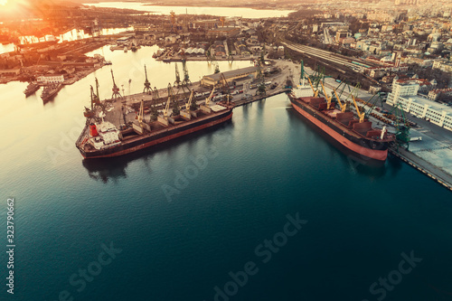 Aerial view of sea port and industrial harbor zone in Varna, Bulgaria