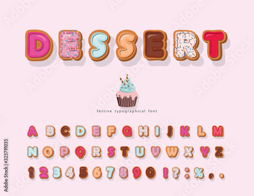 Sweet cartoon font. Decorative colorful letters and numbers. Cute alphabet for girls. Vector