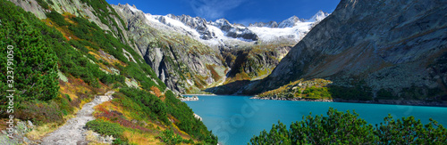 Gelmer Lake near by the Grimsel pass in Swiss Alps