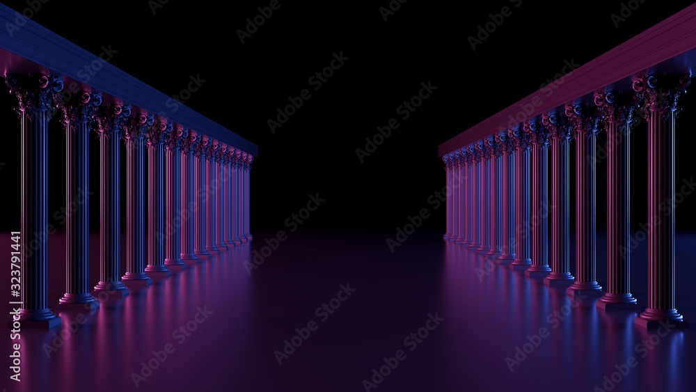 Dark space with passage of columns. Dark space with passage of columns.