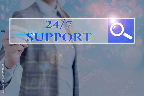 Writing note showing 24 Or 7 Support. Business concept for twentyfour hours seven days a week support to client photo