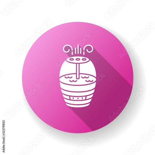 Air cleaning household appliance purple flat design long shadow glyph icon. Home humidifier, ionizer, water vaporization system, asthma therapy device. Silhouette RGB color illustration