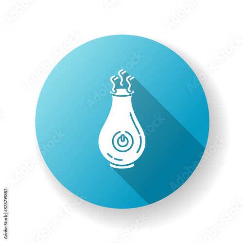 Air cleaner, steam humidifier blue flat design long shadow glyph icon. Household appliance, ionizer, water vaporizer, air purifier, healthcare domestic device. Silhouette RGB color illustration