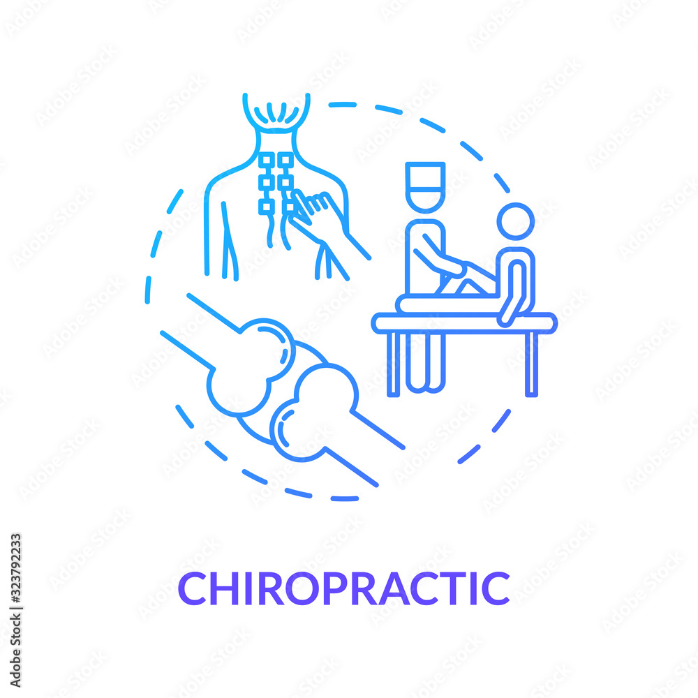 Chiropractic concept icon. Complementary medicine idea thin line illustration. Musculoskeletal systems treatment. Spinal adjustment procedure. Vector isolated outline RGB color drawing