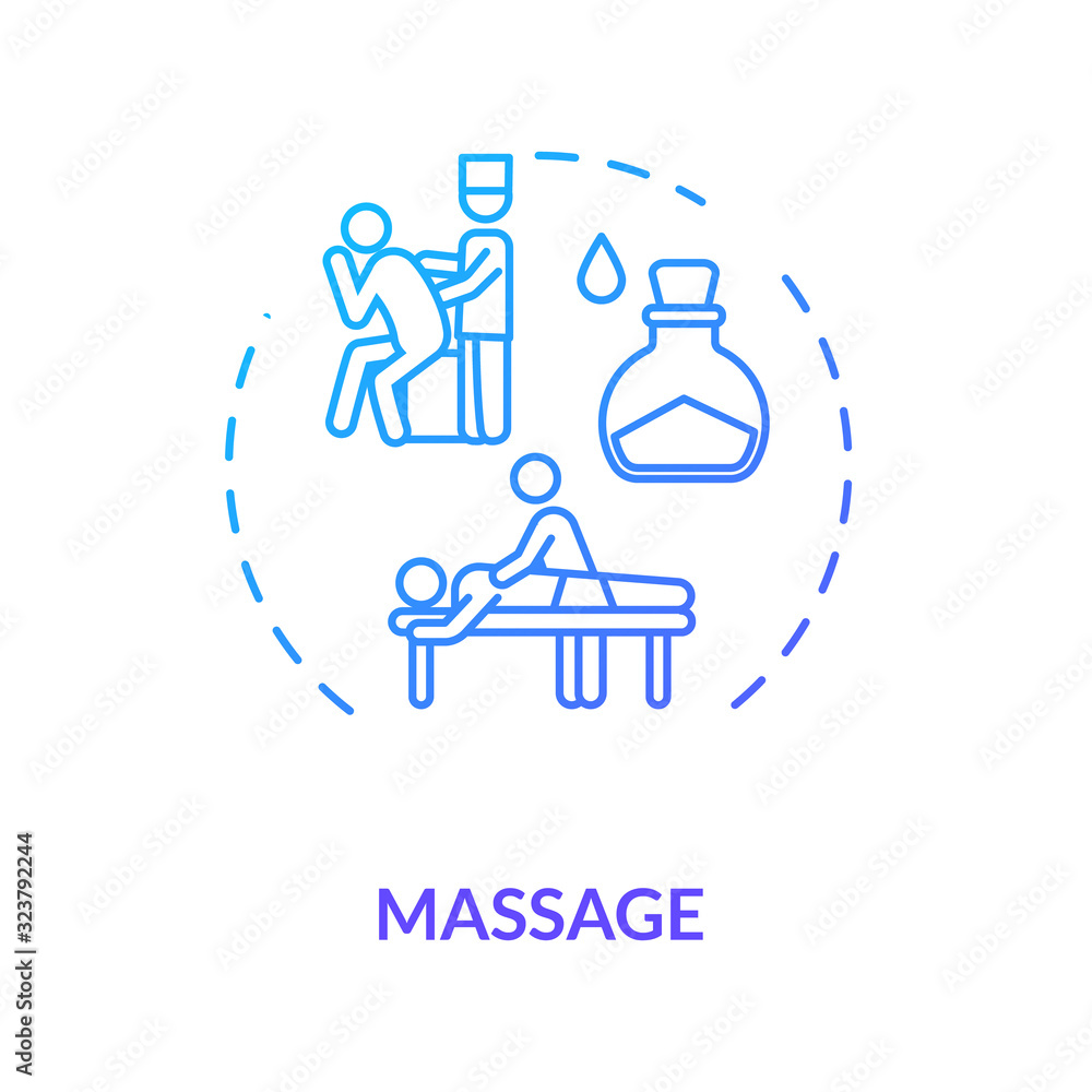 Massage concept icon. Relaxing therapeutic procedure, physiotherapy idea thin line illustration. Professional body treatment, spa service. Vector isolated outline RGB color drawing