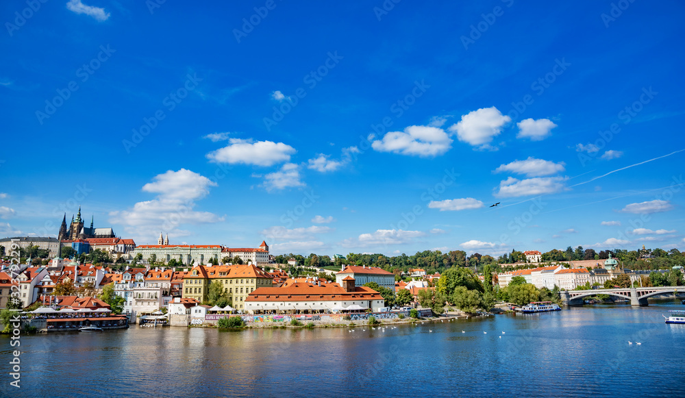 View of the city and the Vltava River in Prague, the capital of the Czech Republic.