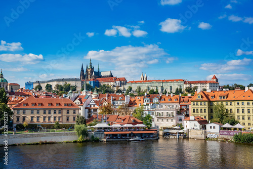 View of the city and the Vltava River in Prague, the capital of the Czech Republic.