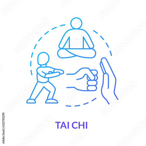 Tai chi concept icon. Traditional chinese martial art idea thin line illustration. Oriental practice, defence training and meditation technique. Vector isolated outline RGB color drawing