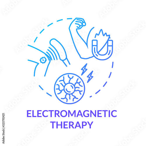 Electromagnetic therapy concept icon. Alternative medicine idea thin line illustration. Pseudoscientific magnet and radio waves treatment. Vector isolated outline RGB color drawing