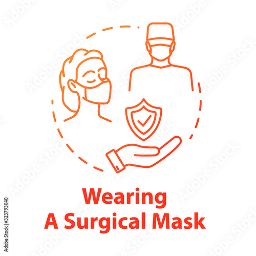 Wearing surgical mask concept icon. Doctor face protection for operation. Safety for surgeon. Influenza prevention idea thin line illustration. Vector isolated outline RGB color drawing