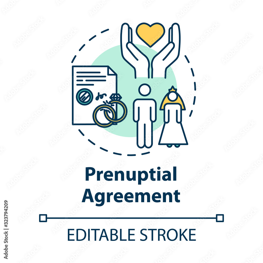 Prenuptial agreement concept icon. Partner commitment. Contract for married couple. Notary service idea thin line illustration. Vector isolated outline RGB color drawing. Editable stroke Prenuptial agreement concept icon. Partner commitment. Contract for married couple. Notary service idea thin line illustration. Vector isolated outline RGB color drawing. Editable stroke