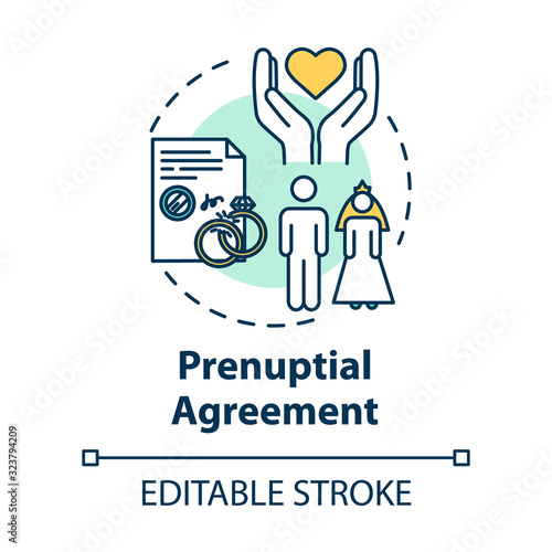 Prenuptial agreement concept icon. Partner commitment. Contract for married couple. Notary service idea thin line illustration. Vector isolated outline RGB color drawing. Editable stroke