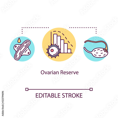 Ovarian reserve concept icon. Infertility treatment. Maternal age. Female healthcare. Reproductive technology idea thin line illustration. Vector isolated outline RGB color drawing. Editable stroke