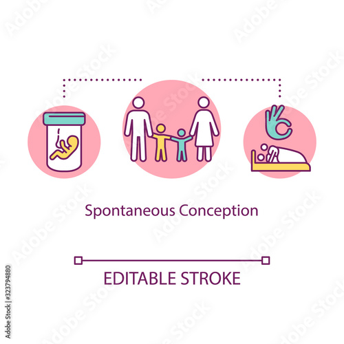 Spontaneous conception concept icon. Sexual intercourse. Family planning. Child, infant. In vitro fertilization idea thin line illustration. Vector isolated outline RGB color drawing. Editable stroke