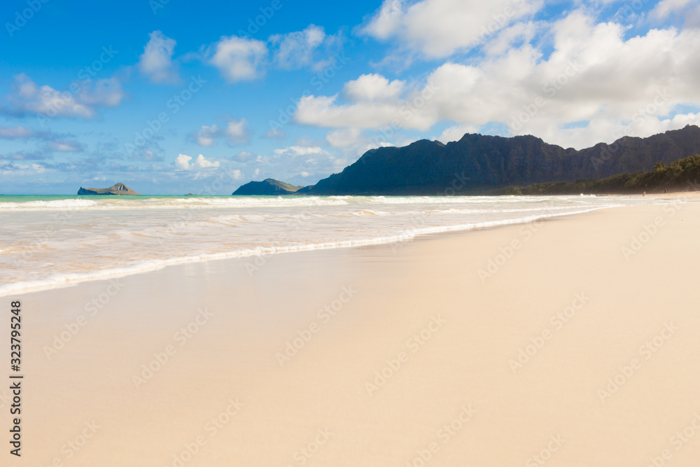 Beautiful white sand tropical beach in Hawaii/ Oahu/ Waimanalo beach.