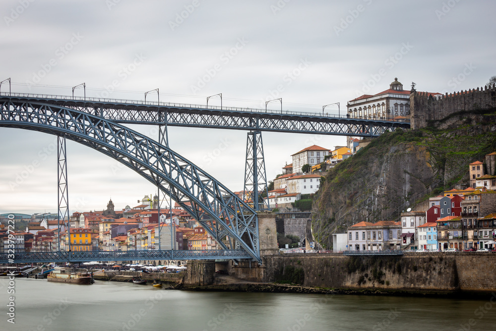 Porto in Portugal and its beautiful tourist part of Gaia and picturesque historical architecture of ancient Europe. Colorful buildings of the Portuguese city