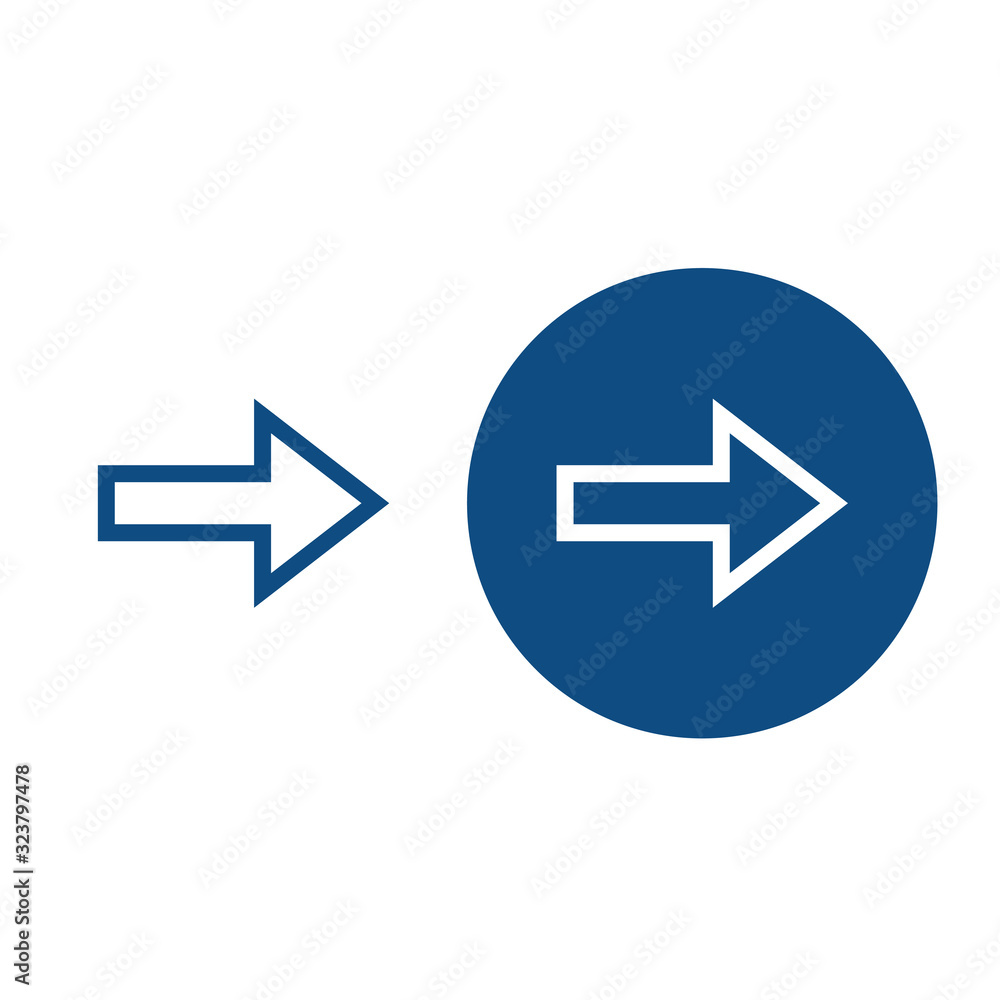 Contour direction arrow. Option in a circle and without it. Vector blue icons. Contour direction arrow. Option in a circle and without it. Vector blue icons.